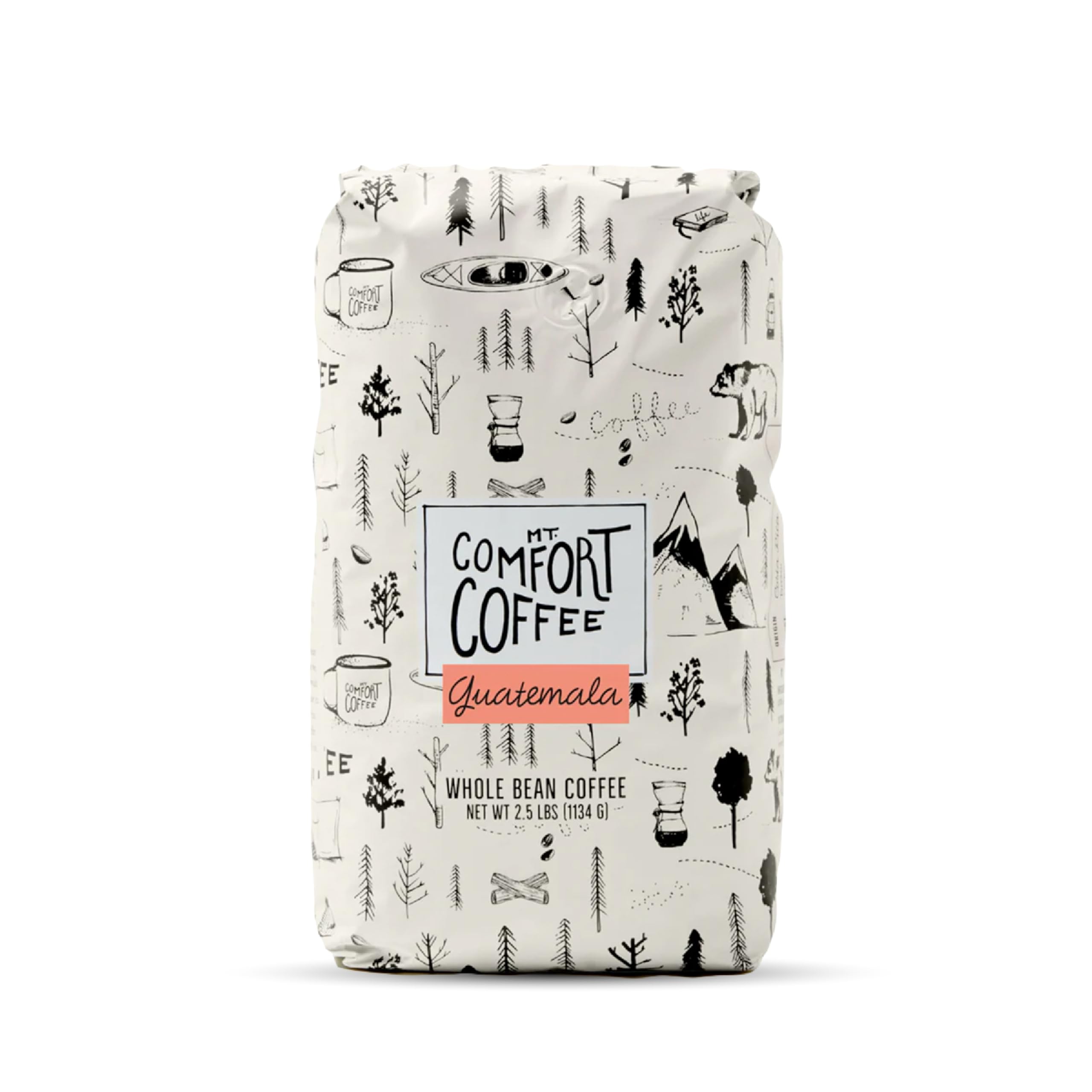 Mt. Comfort Coffee front packaging showing bag and flavor benefit
