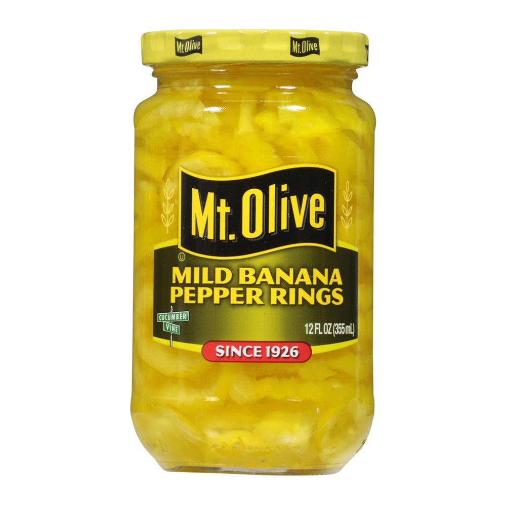 Mt. Olive front packaging showing 12 oz jar pack, convenient topping option