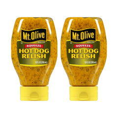 mt. olive front packaging showing two squeezable bottles and clear label for quick serving