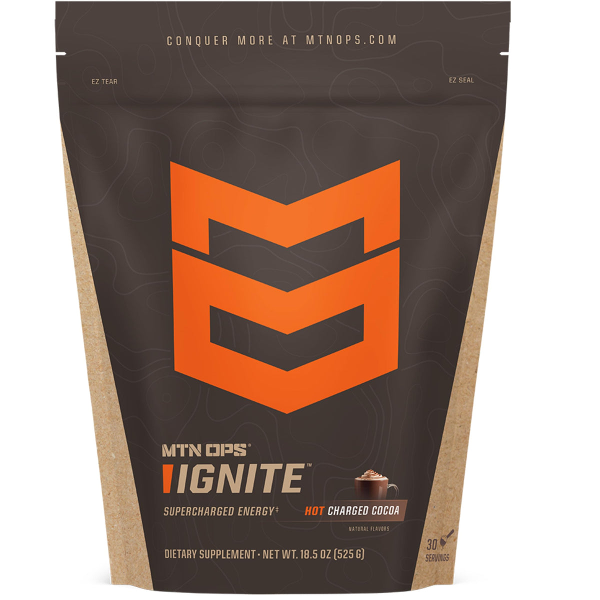 MTN OPS front canister showing Charged Cocoa and performance branding for quick recognition