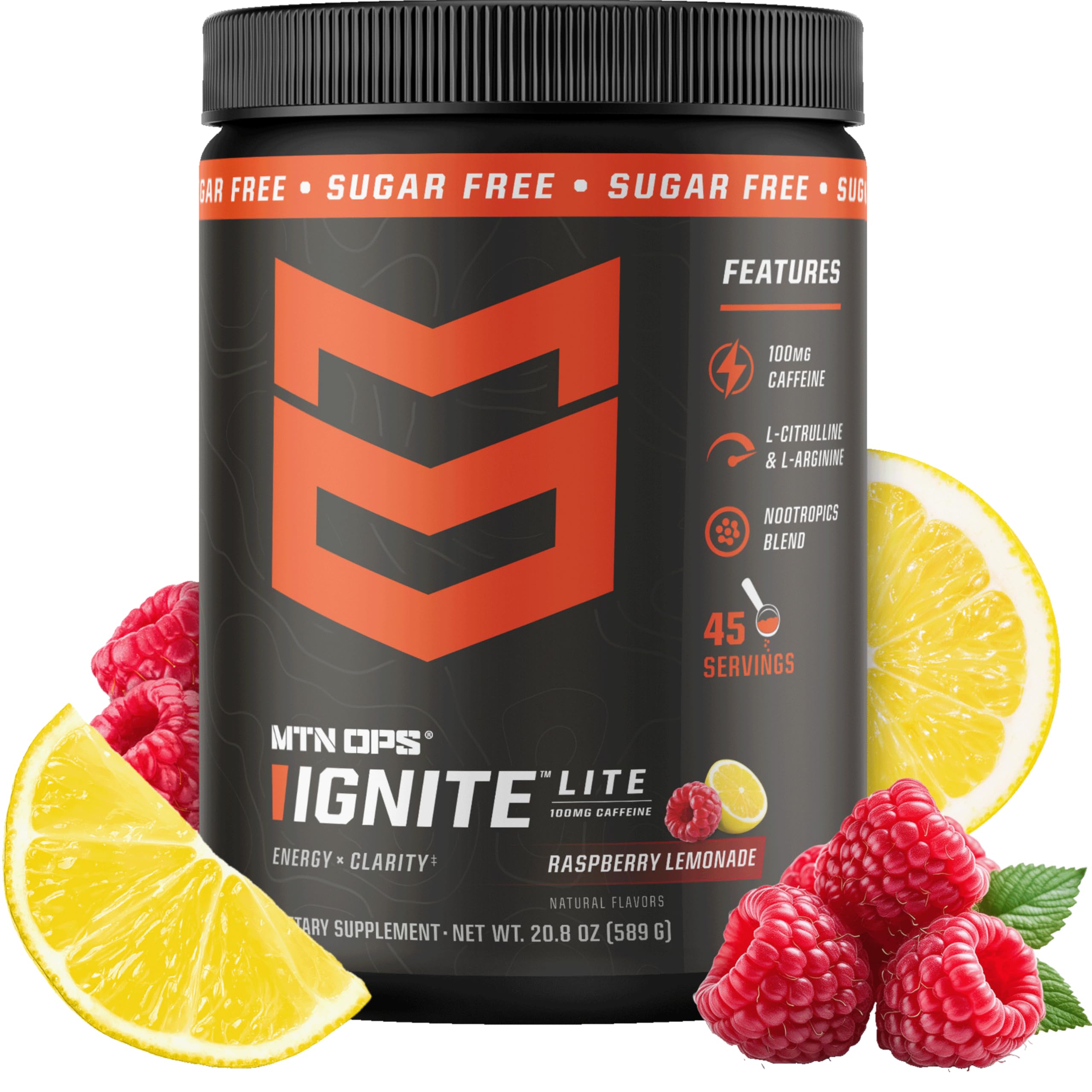 MTN OPS front packaging showing raspberry lemonade label and benefits