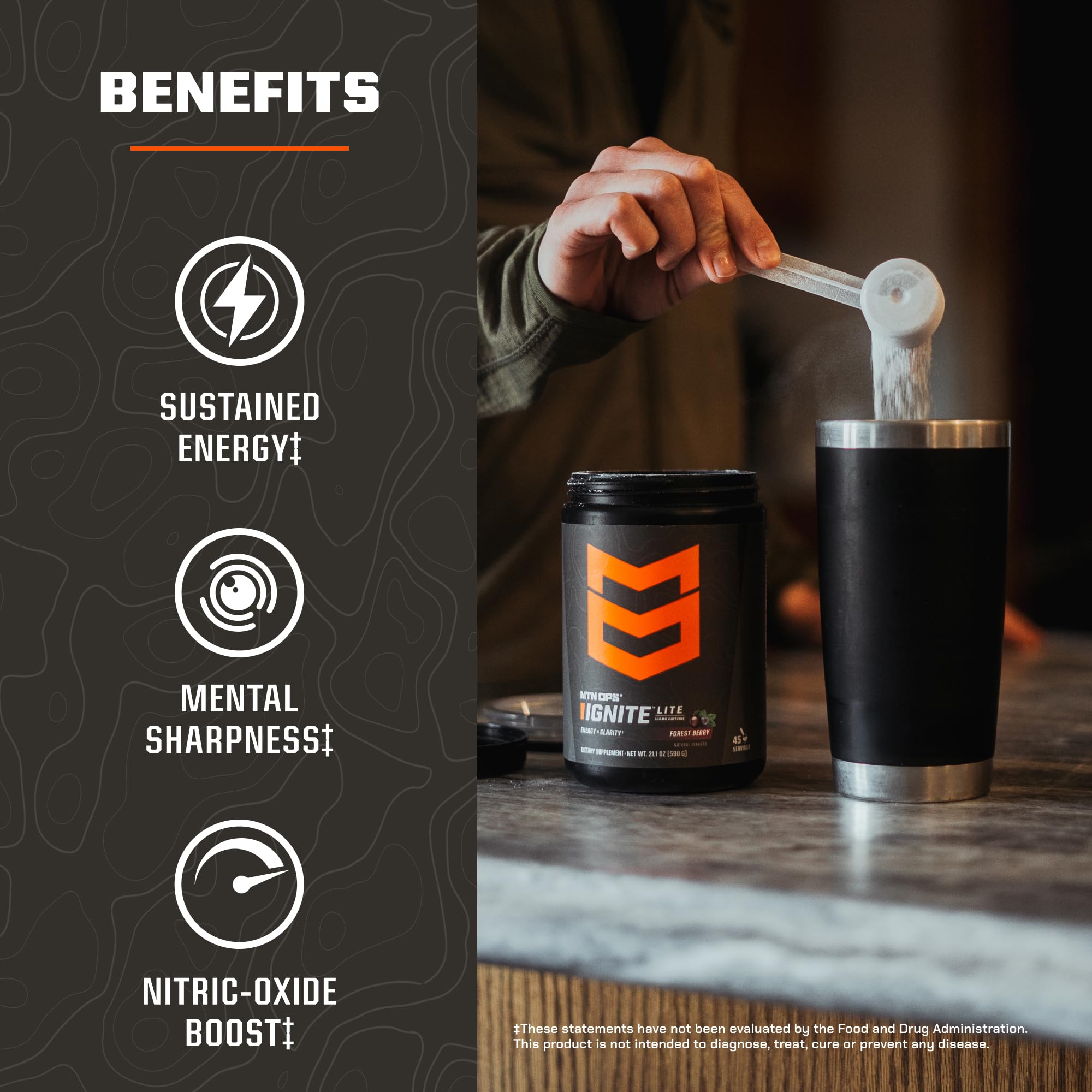 MTN OPS mixed drink in glass illustrating refreshing flavor and clarity