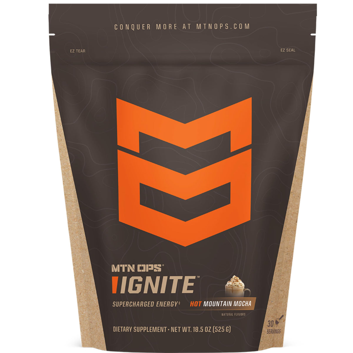MTN OPS front packaging showing Mountain Mocha hot energy drink