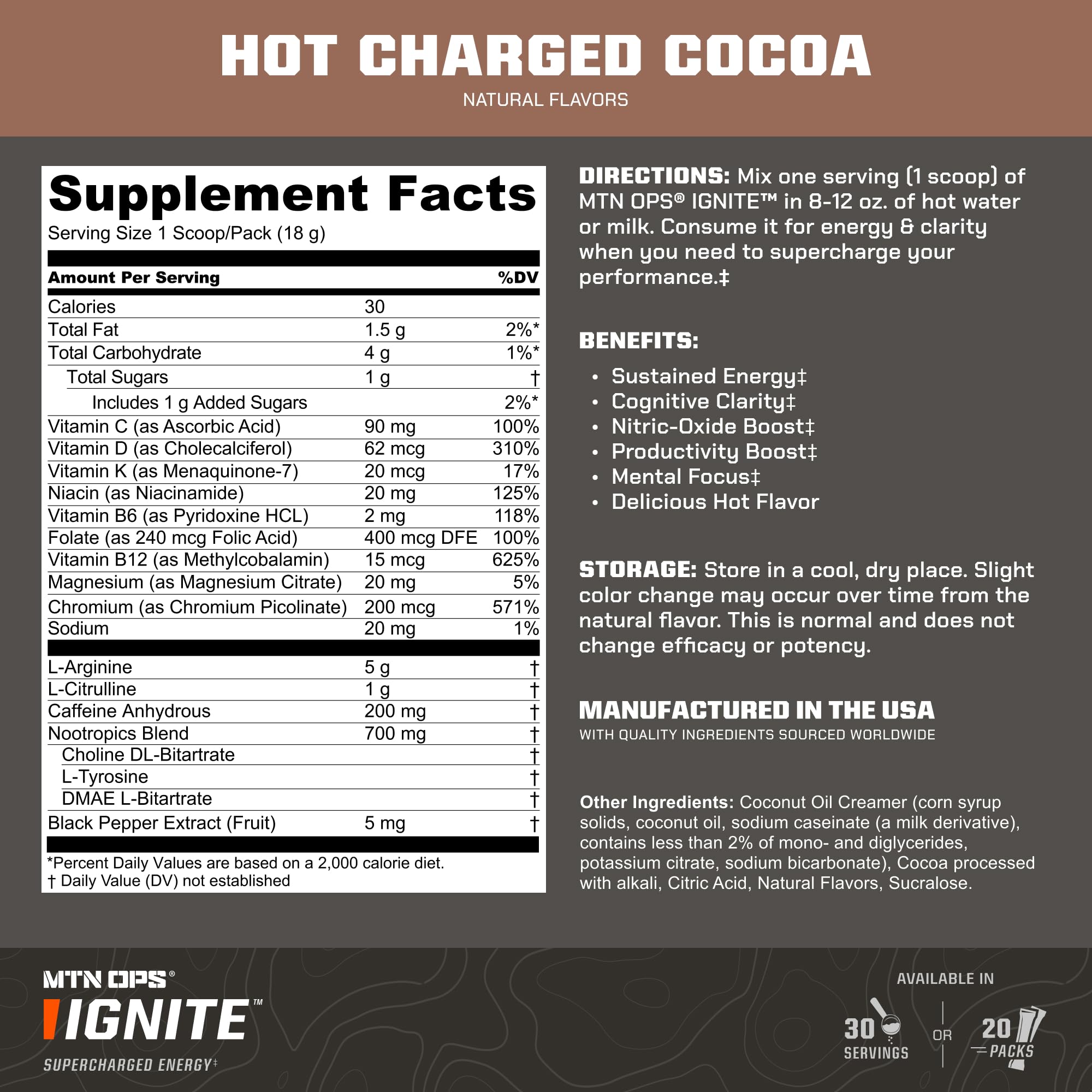 MTN OPS scoop measuring one serving to show precise caffeine and ingredient control