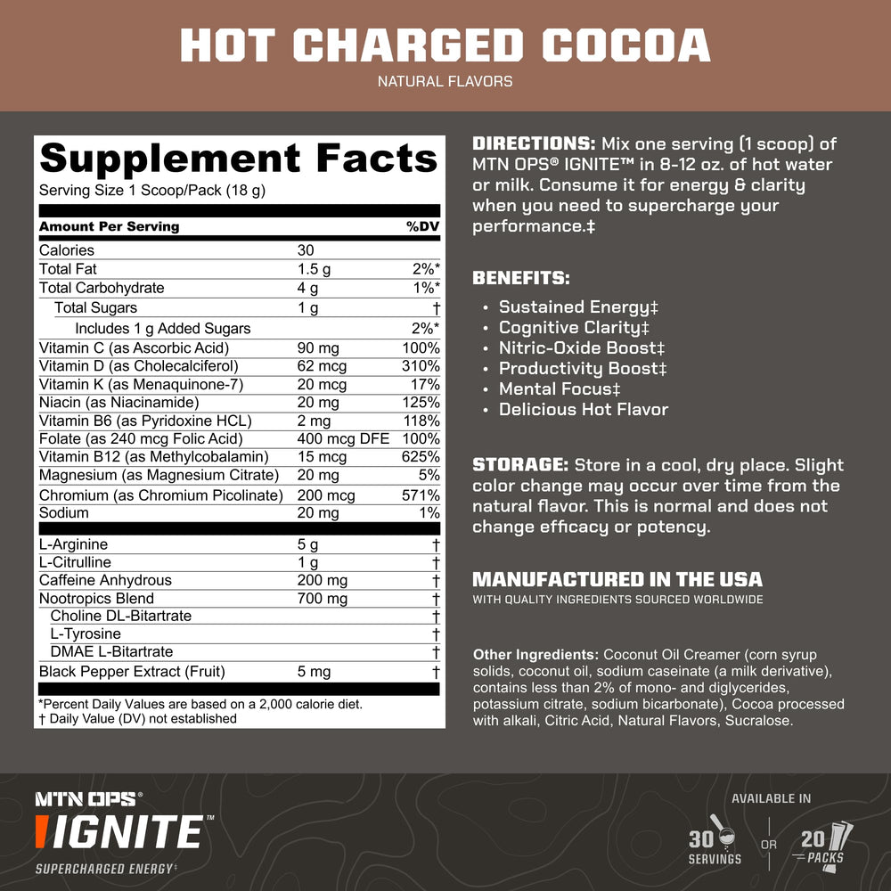 MTN OPS scoop measuring one serving to show precise caffeine and ingredient control