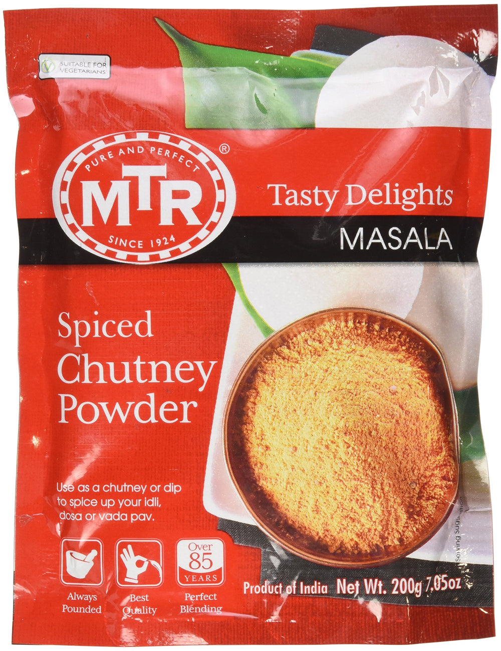 MTR idli-dosa chutney powder front pack showing brand and product benefits