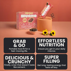 Hand holding Mucho bar for portable on-the-go meal replacement convenience