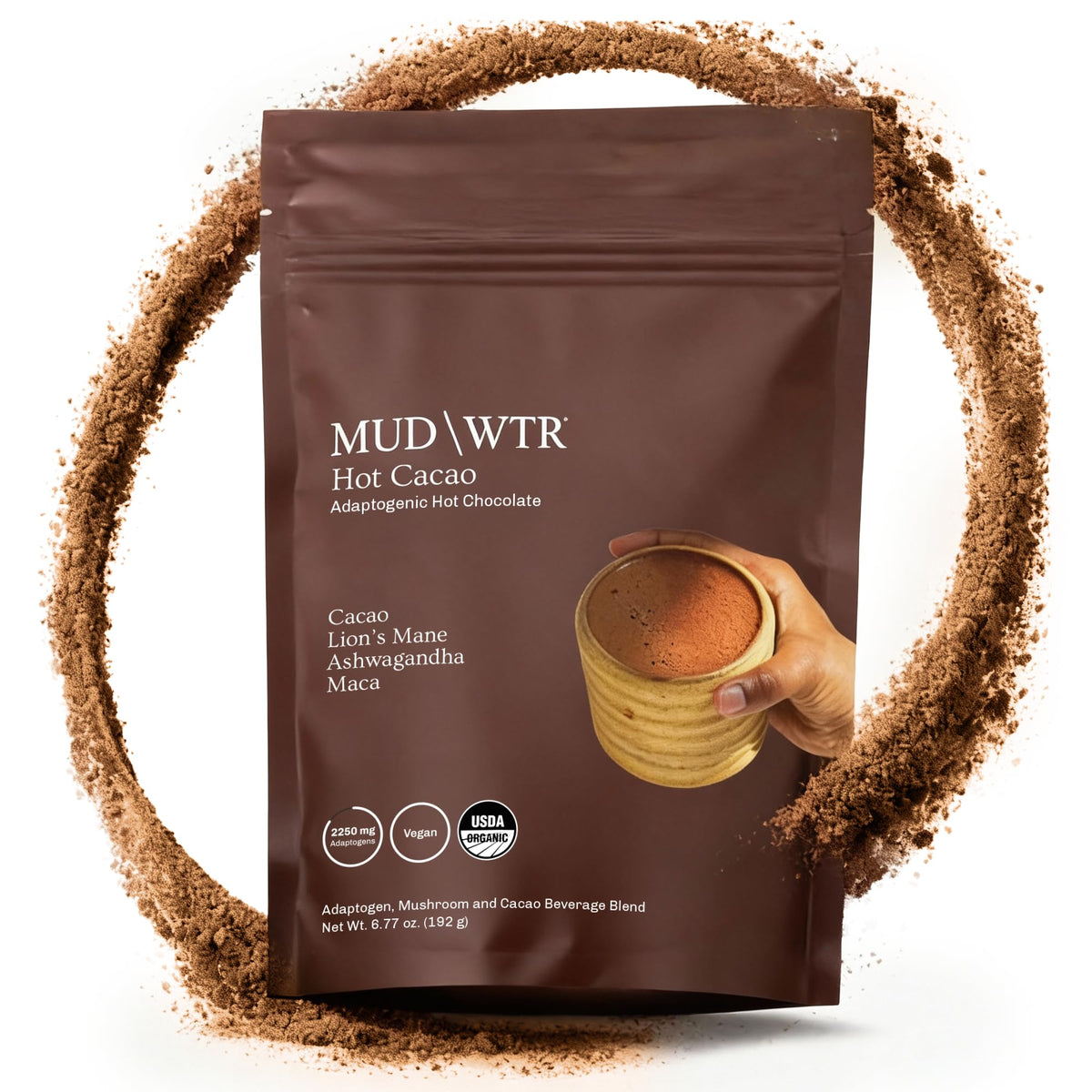 MUDWTR front packaging showcasing clean mushroom cacao benefits