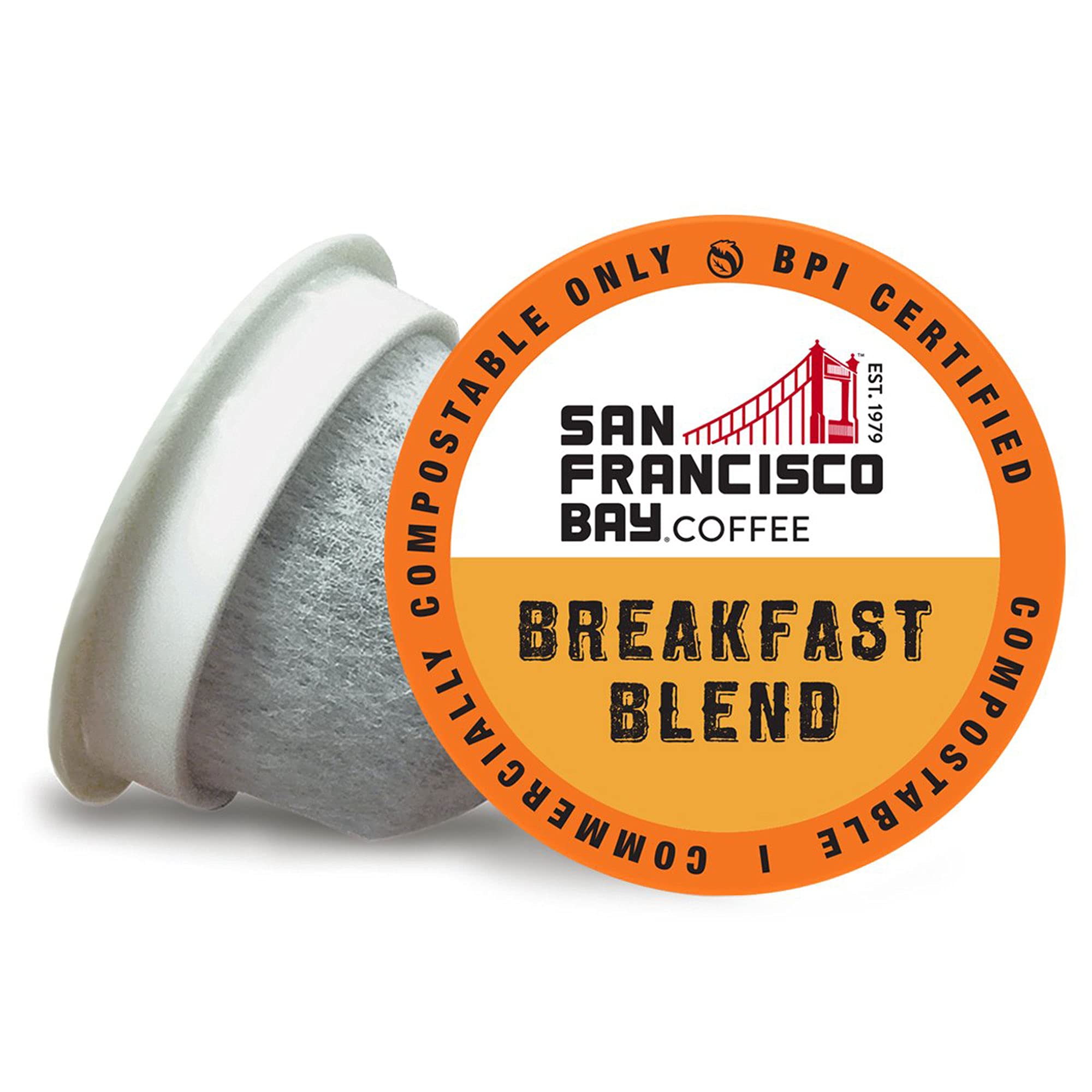 Mugs N Coffee SF Bay front packaging showing 72-count and eco benefits