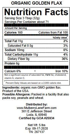 Mulberry Lane Farms label and GOA certification closeup showing organic verification