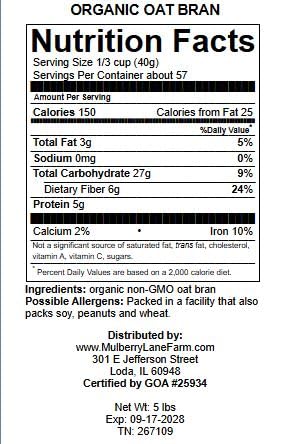 Mulberry Lane Farms oat bran in breakfast bowl, adds creamy fiber to porridge