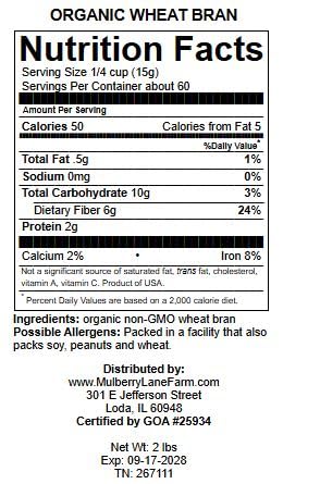 Mulberry Lane Farms wheat bran on a scale illustrating two-pound size