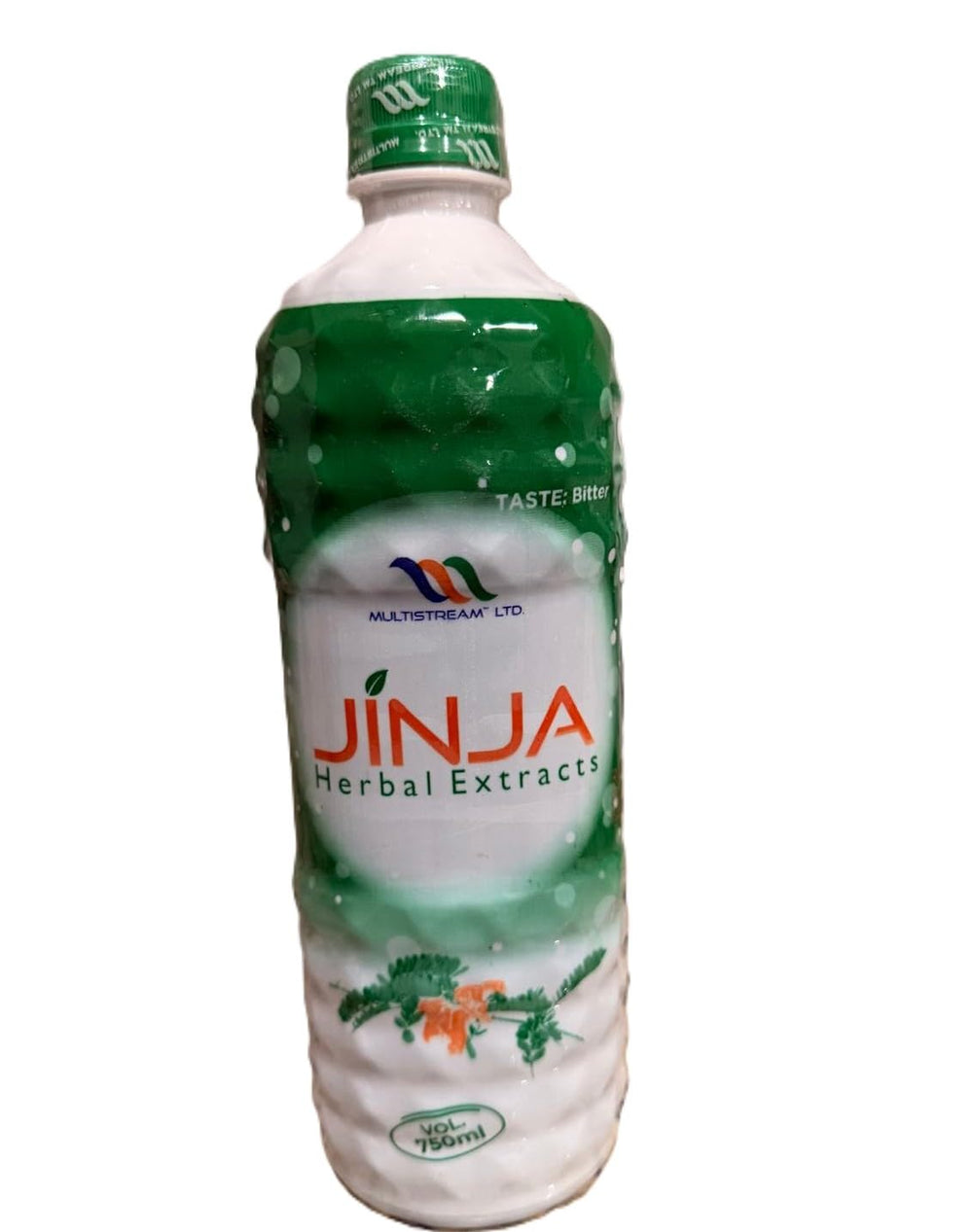 MULTISTREAM Jinja front view bottle showing clear herbal drink and modern label, convenient portability