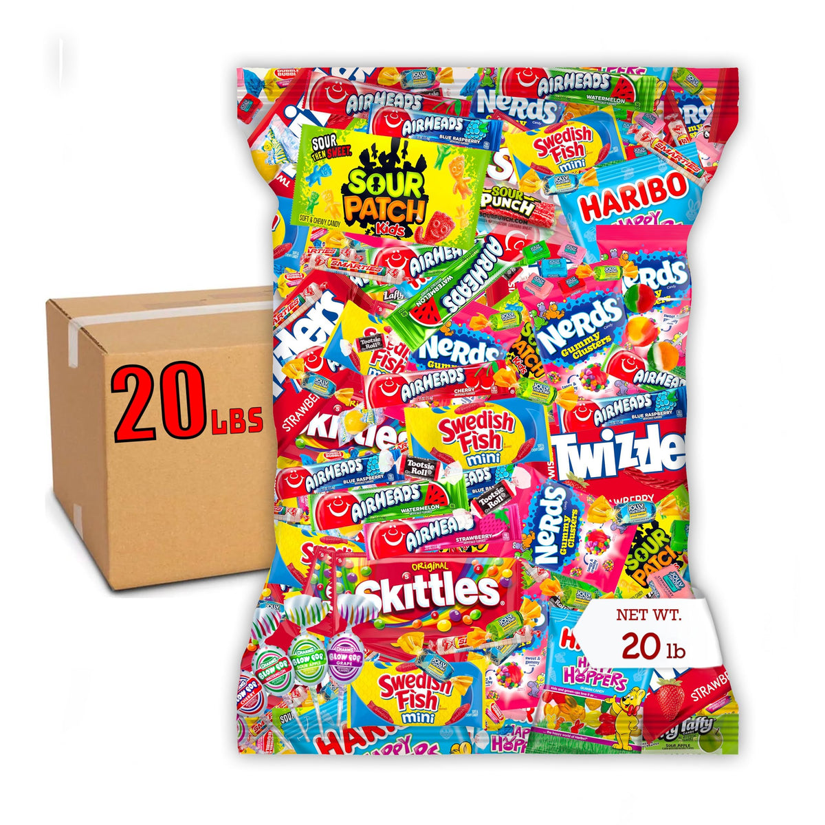 munchbox front packaging showing 20 lb bulk bag and colorful appeal