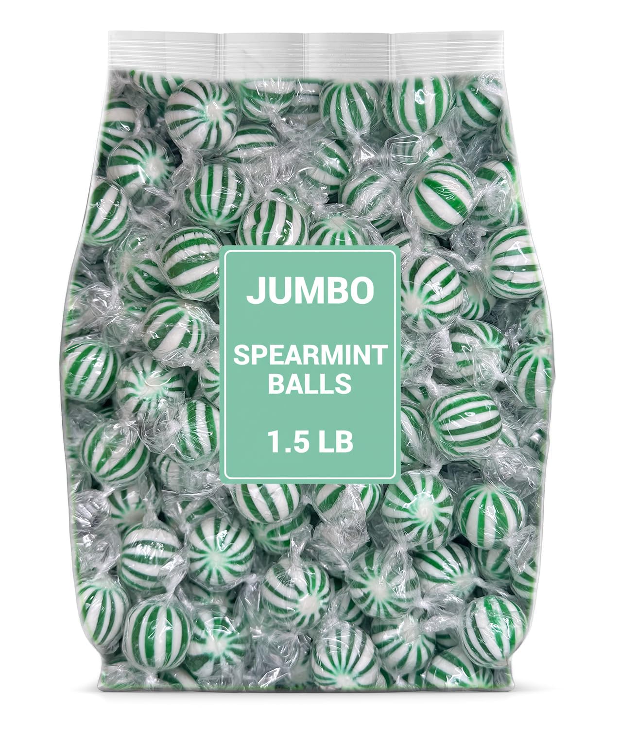 Munchique front packaging showing jumbo spearmint balls and easy sharing