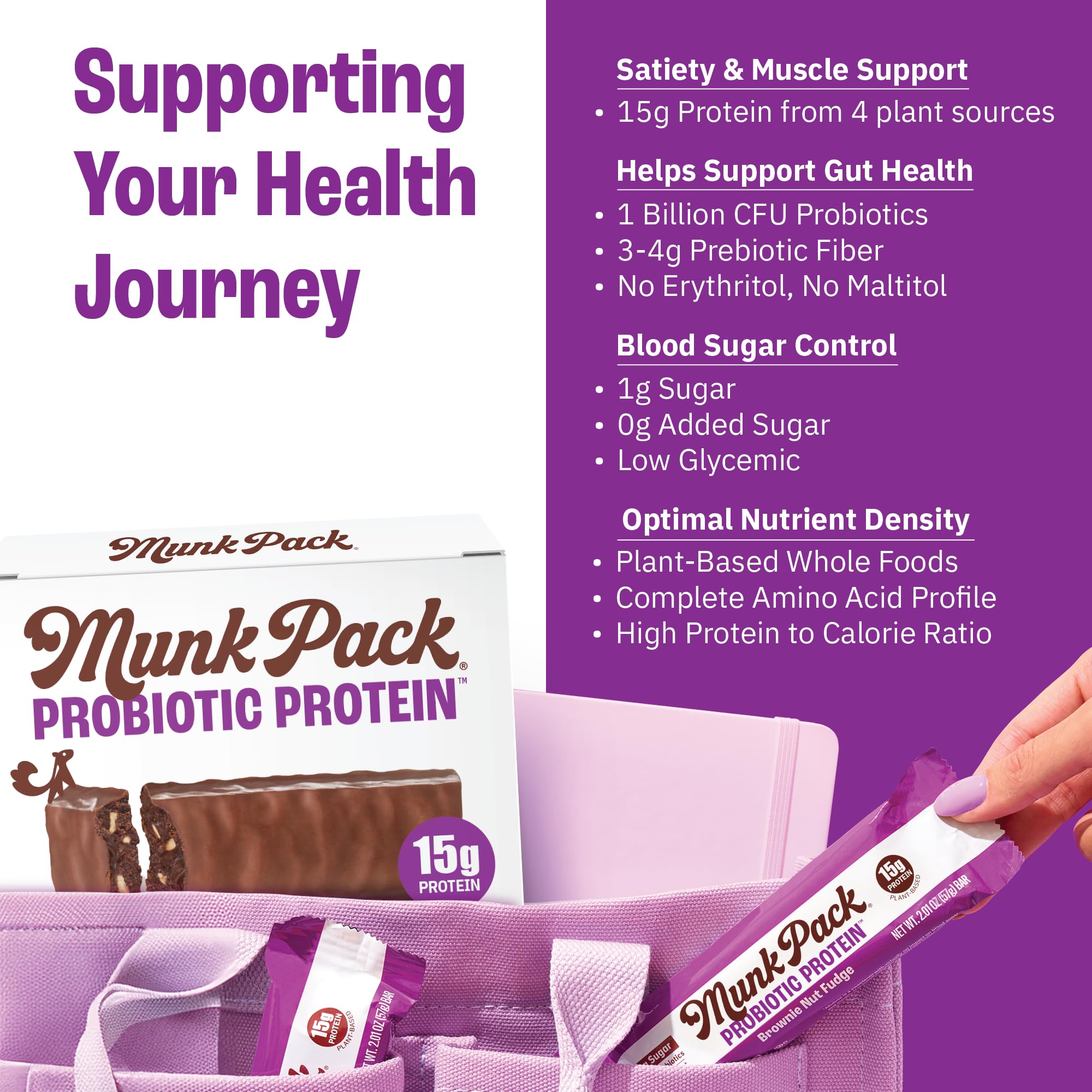 Munk Pack unwrapped bar close-up highlighting protein-rich texture benefit