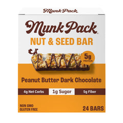 Munk Pack front packaging showing peanut butter dark chocolate benefits