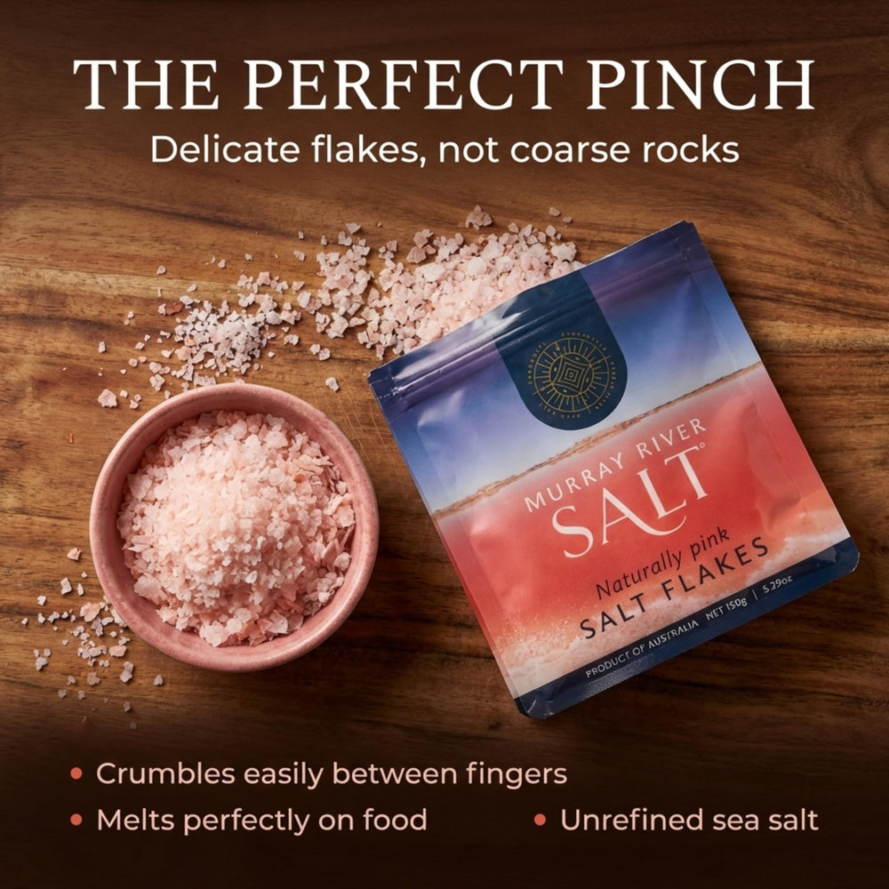 Murray River Gourmet pouch open with pink crystals, easy-access for finishing