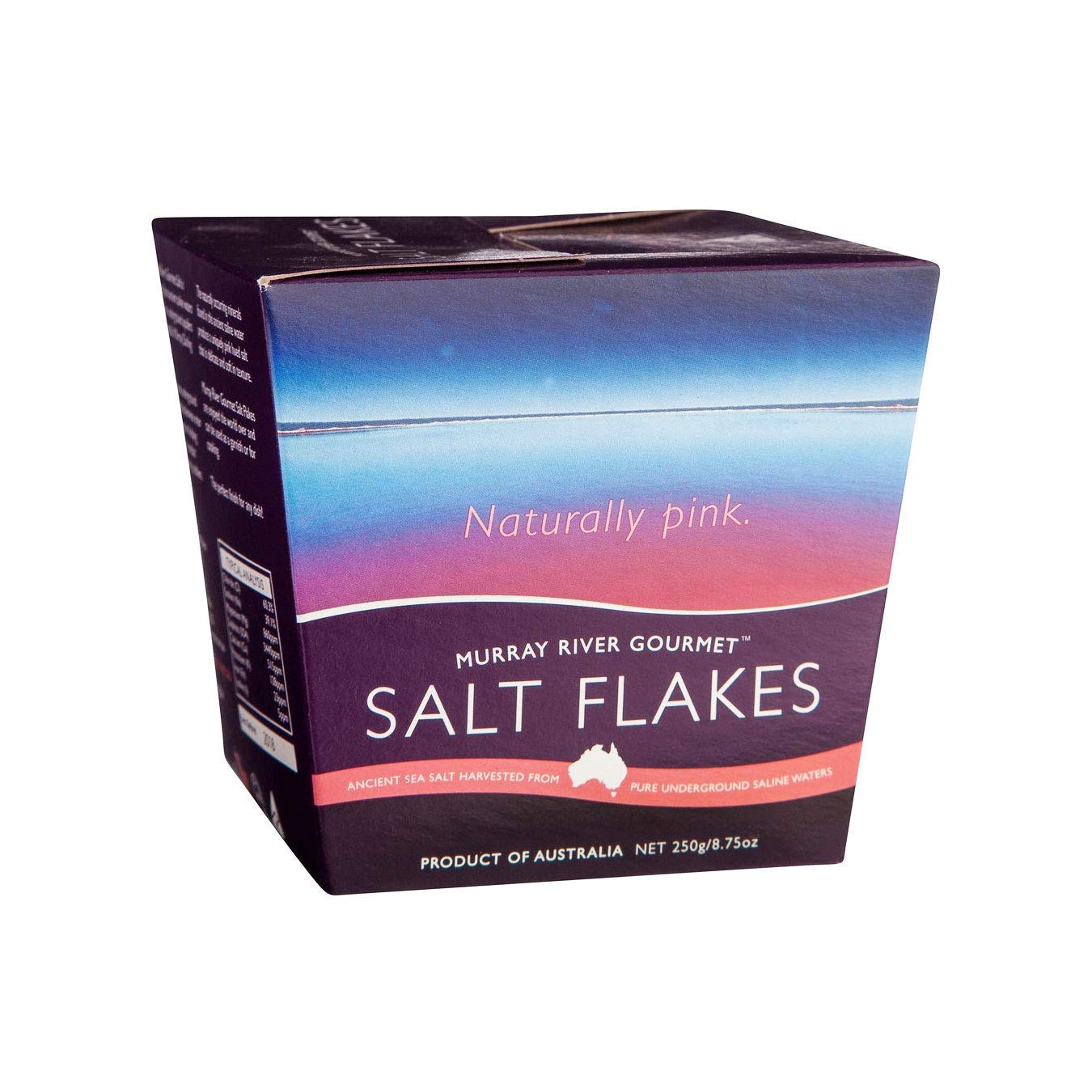 Murray River Salt chef's box front packaging showing flakes and easy pouring benefit