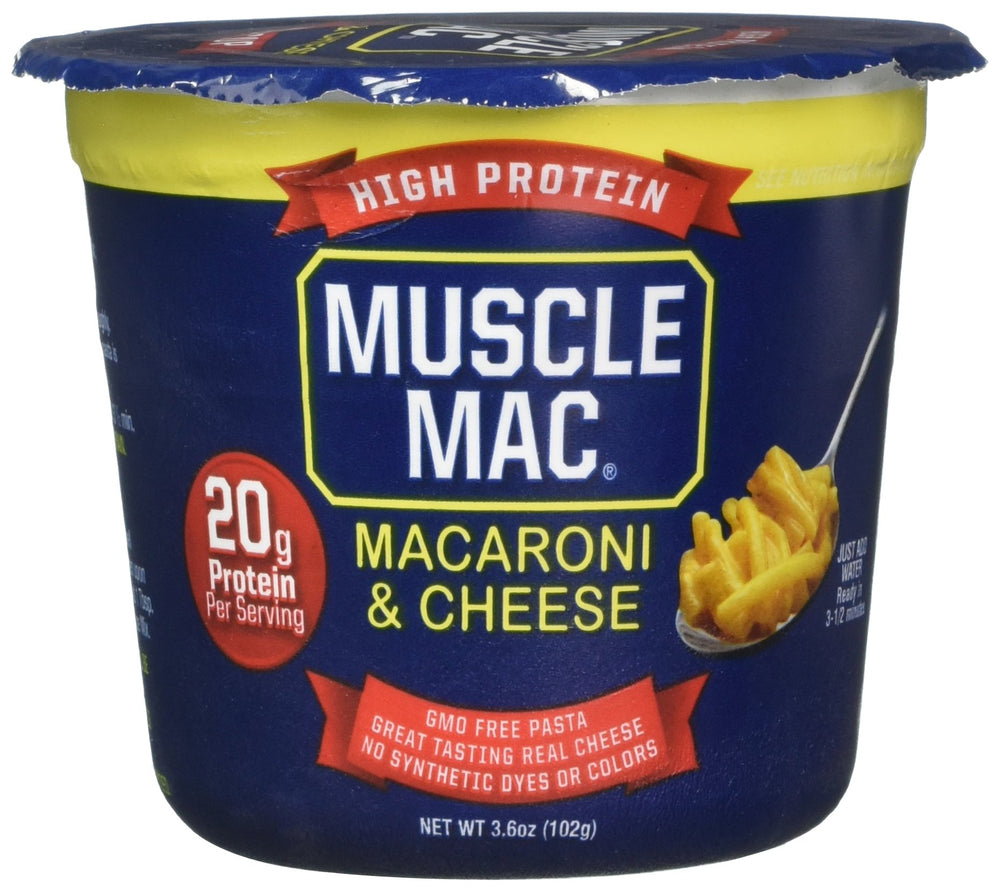 MUSCLE MAC cup opened and ready to eat demonstrating quick preparation