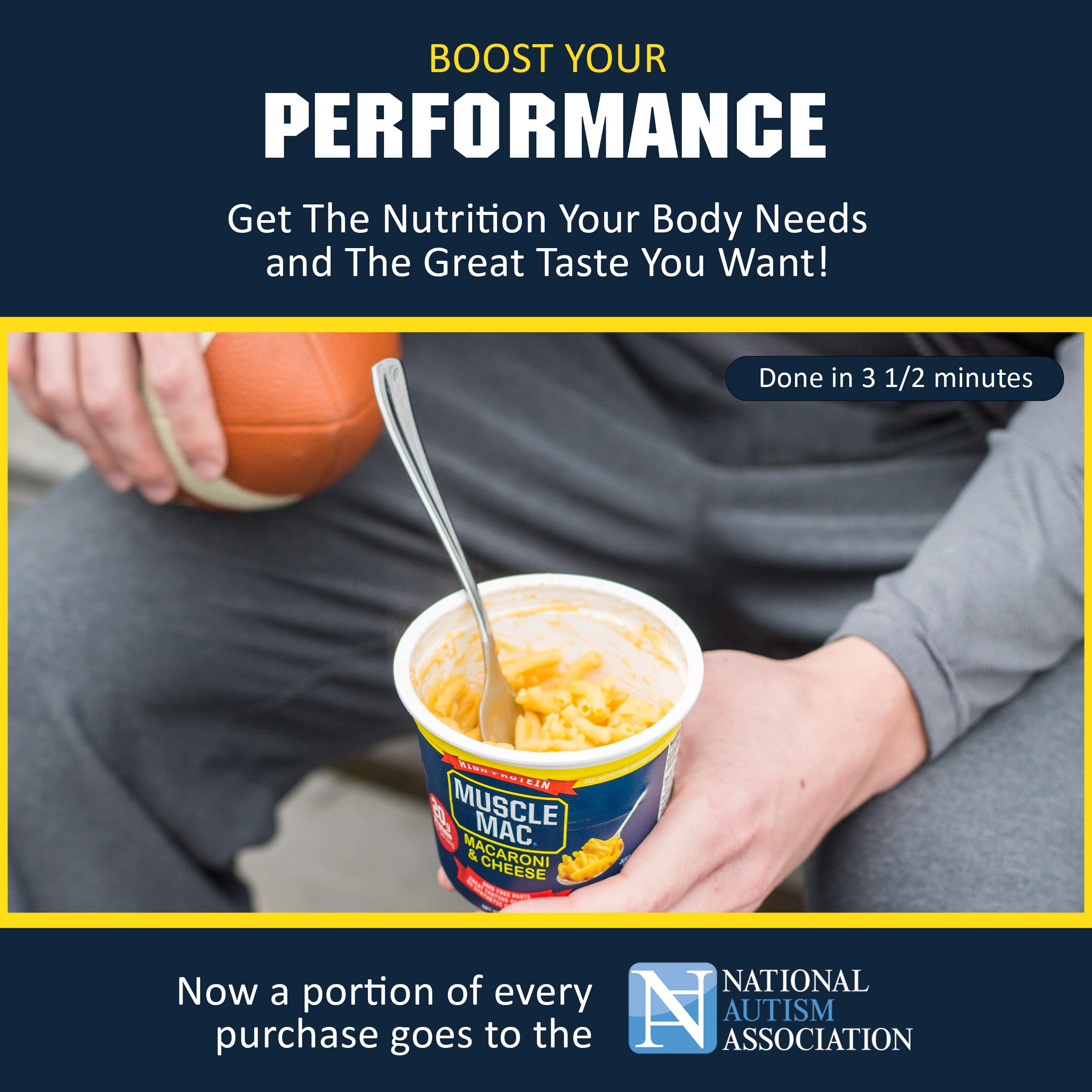 MUSCLE MAC ingredients label showing real cheese and non-GMO pasta details