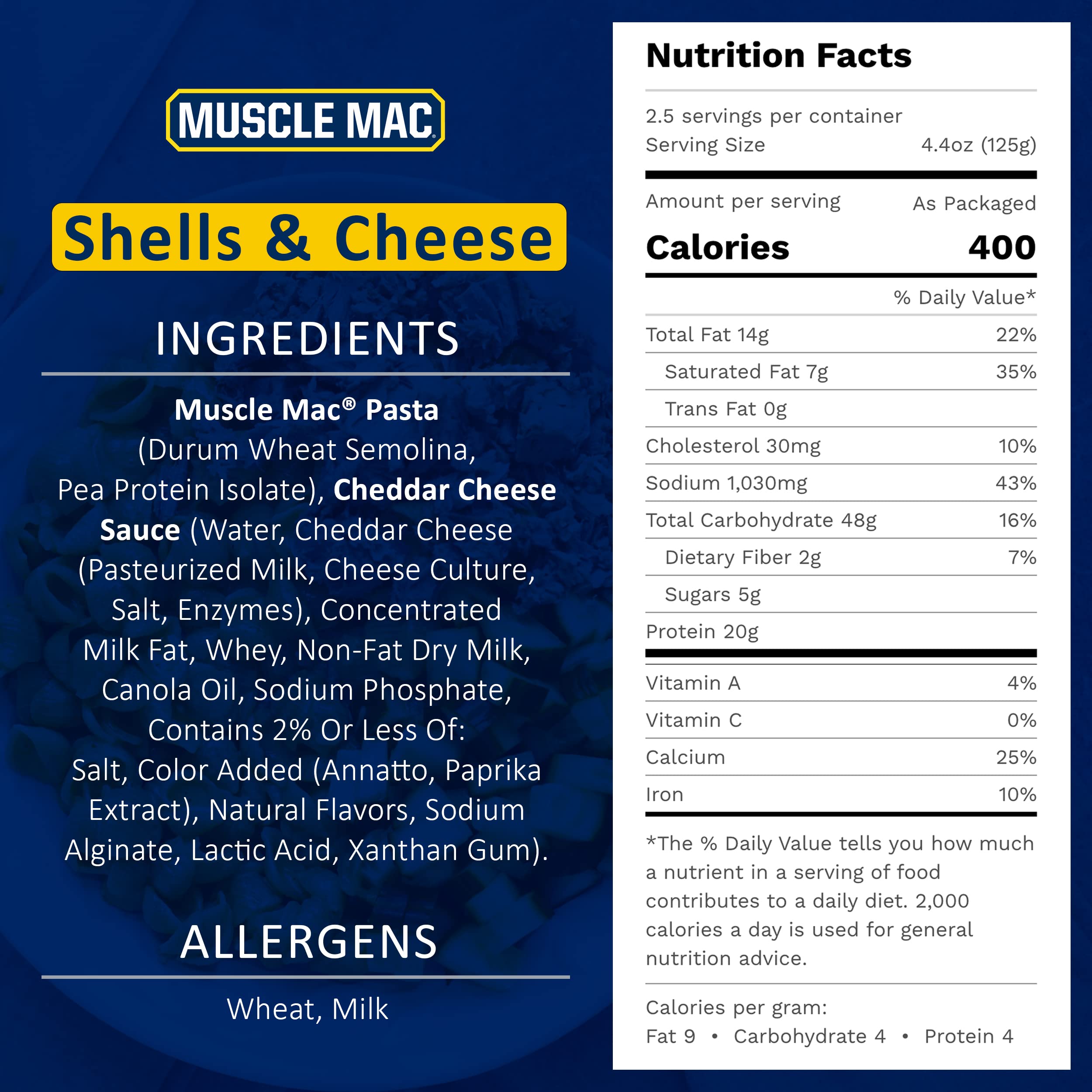 MUSCLE MAC twelve-box pack beside measuring cup showing pantry-ready quantity benefit