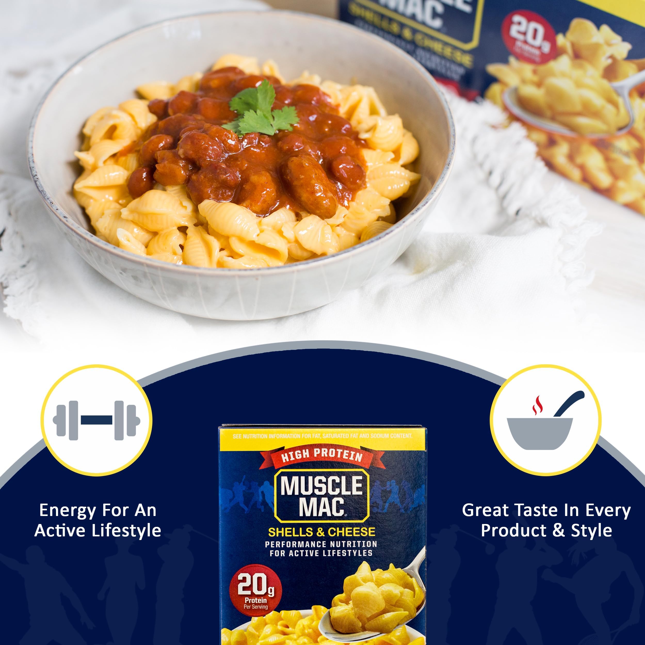MUSCLE MAC dry shell pasta close-up highlighting texture and quick-cook benefit