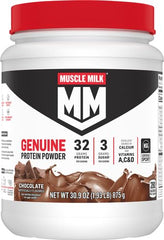 Muscle Milk prepared chocolate shake in glass showing ready-to-drink recovery boost