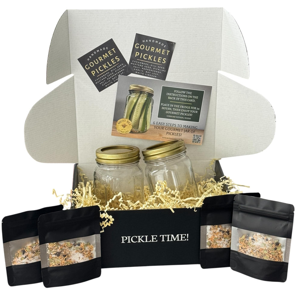 MUST BEE reusable glass jars displayed for pickling use