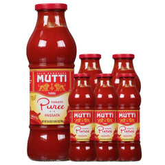 Mutti passata front bottle showing label and bright red color for authentic Italian flavor