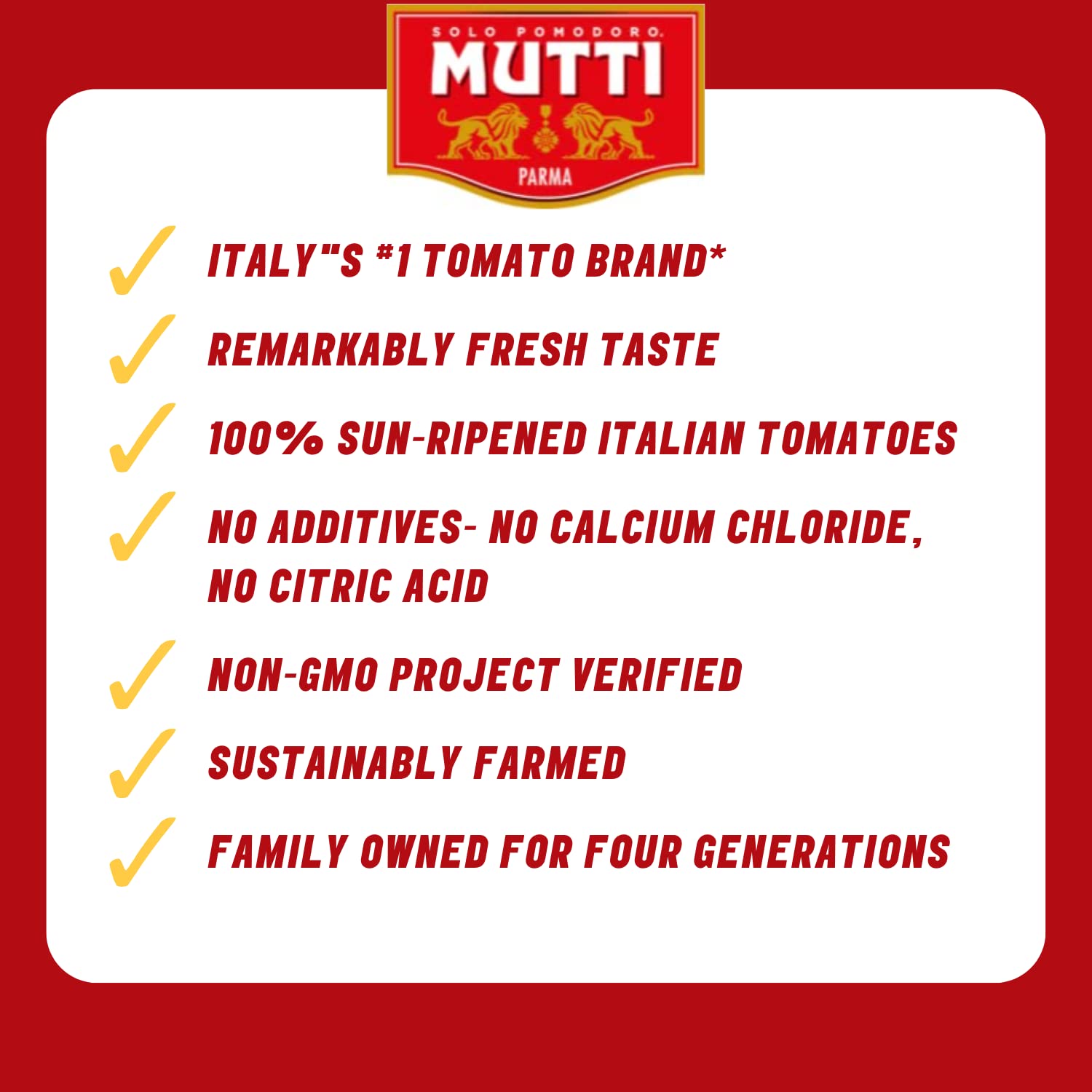 Mutti ingredients display with tomatoes and basil highlighting natural origin