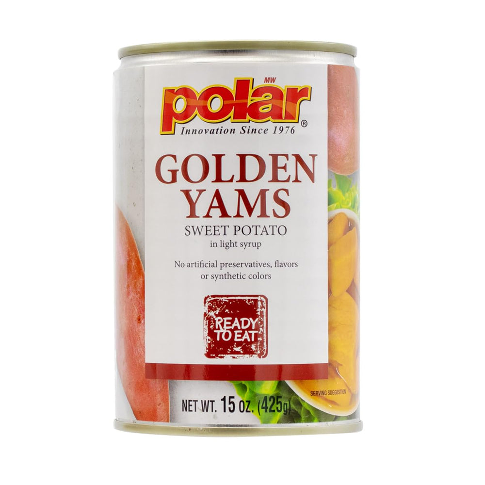 MW Polar golden yams can front label showing product and quick-serving benefit