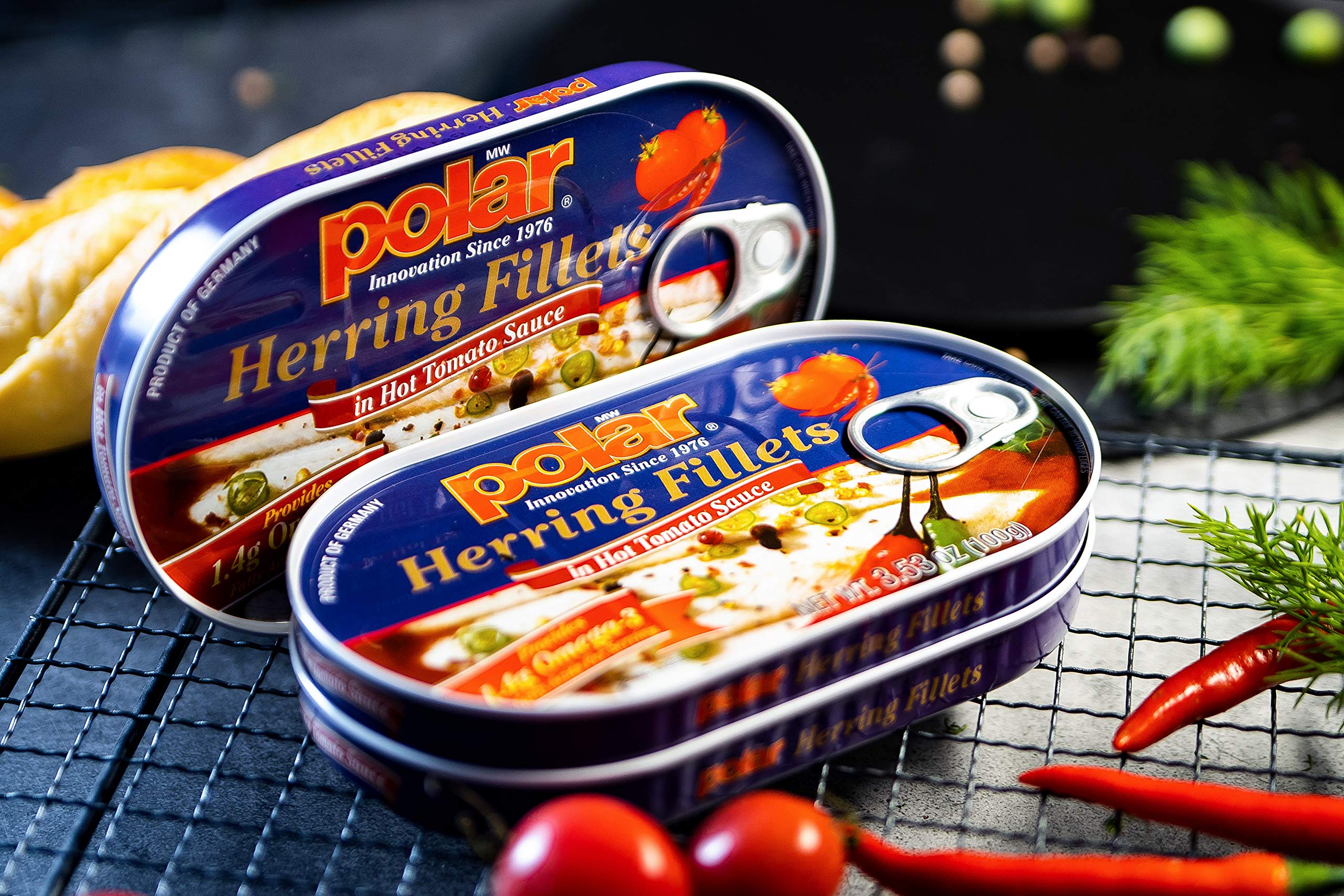 MW Polar stacked tins illustrating pack size and easy pantry storage convenience