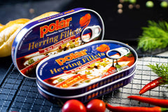 MW Polar stacked tins illustrating pack size and easy pantry storage convenience