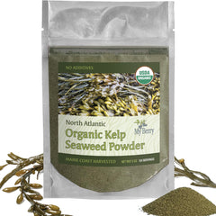My Berry front pouch showing kelp powder and organic branding benefit flavor