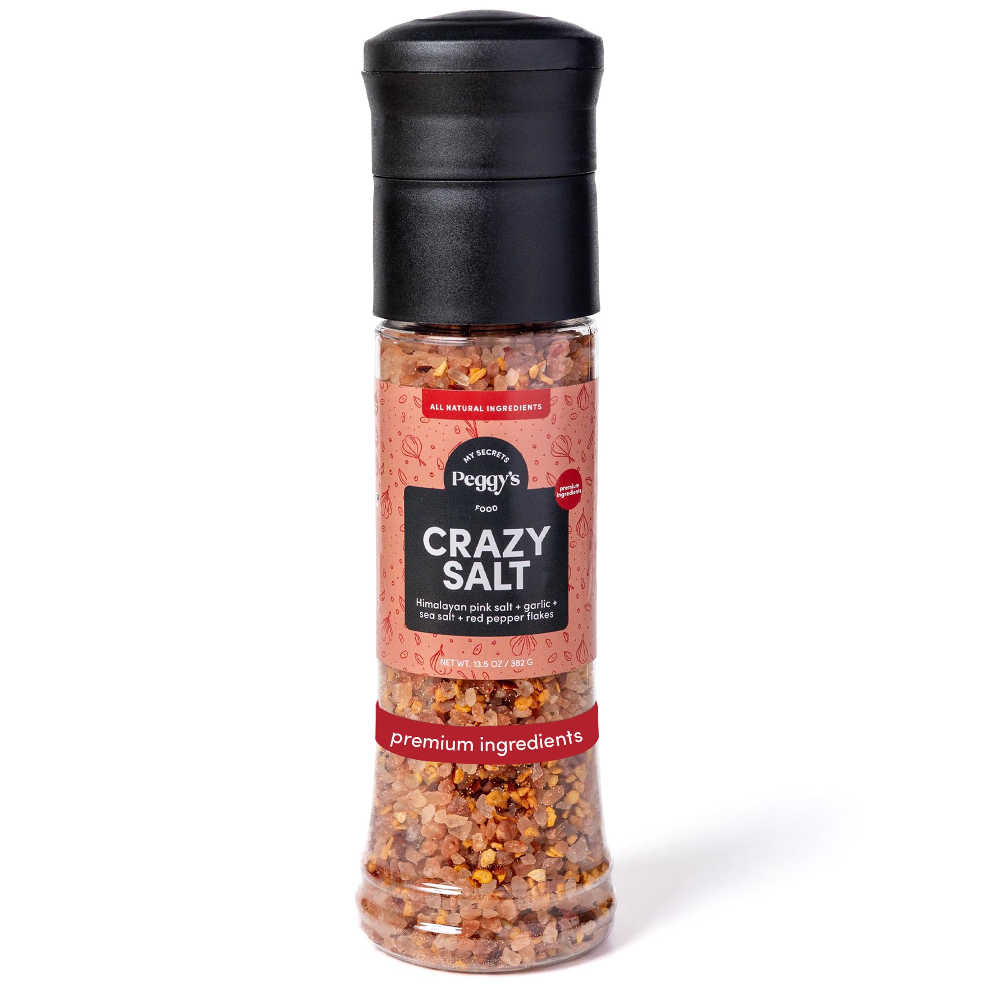 My Secrets Peggy’s Food front label showing brand and seasoning benefits