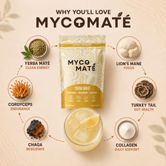 MycoMate mixed in glass with ice showing refreshing lemon flavor and low calories