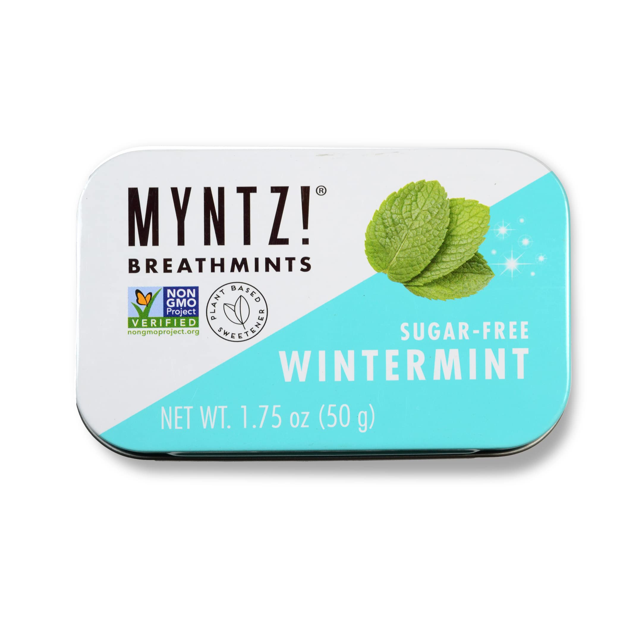 MYNTZ! open tin displaying round mints and easy-access freshness