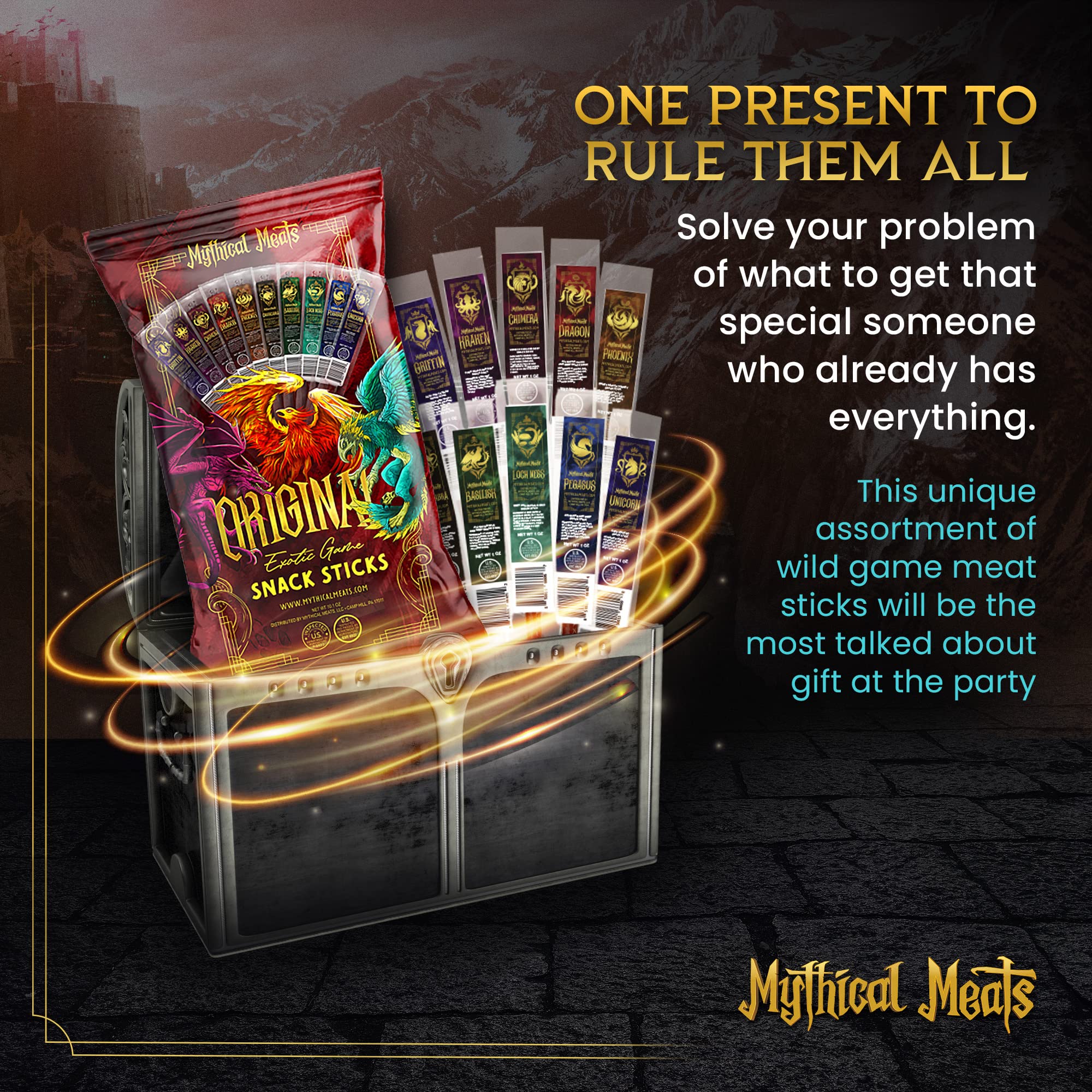 Mythical Meats full assortment laid out on wood board highlighting variety