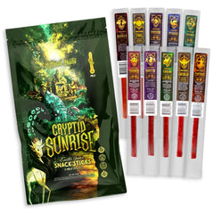 Mythical Meats front packaging of Cryptid Sunrise pack showing playful artwork and benefits