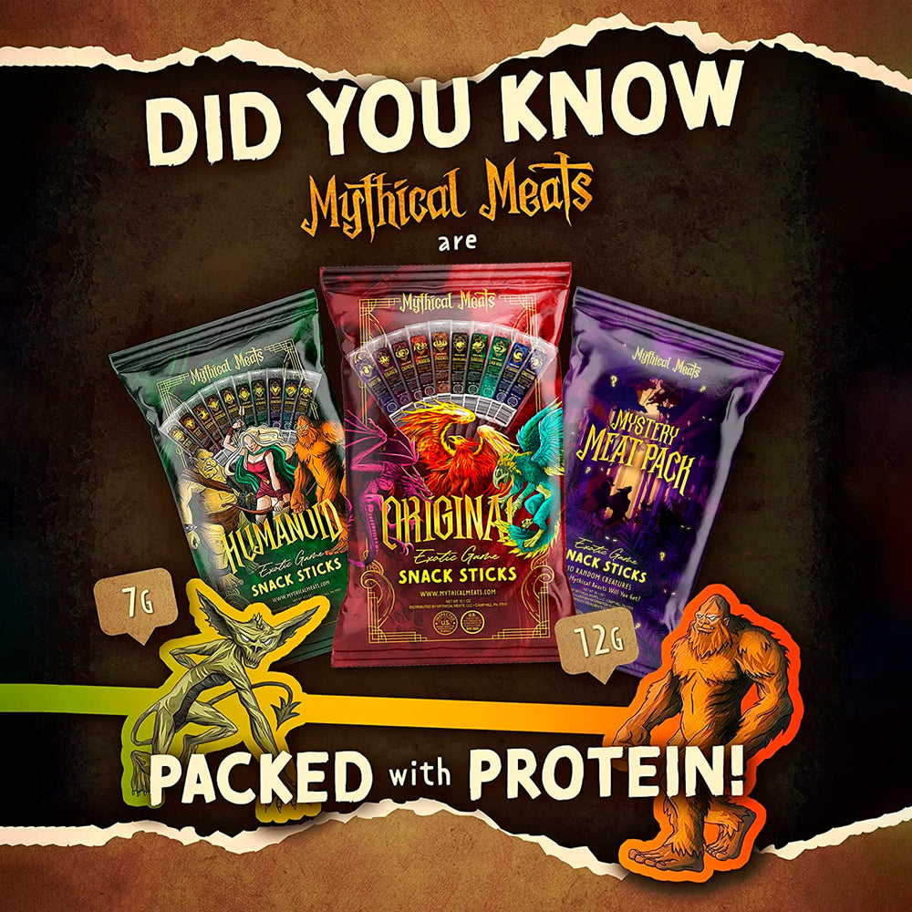 Mythical Meats sliced sticks on plate as serving suggestion and snack benefit