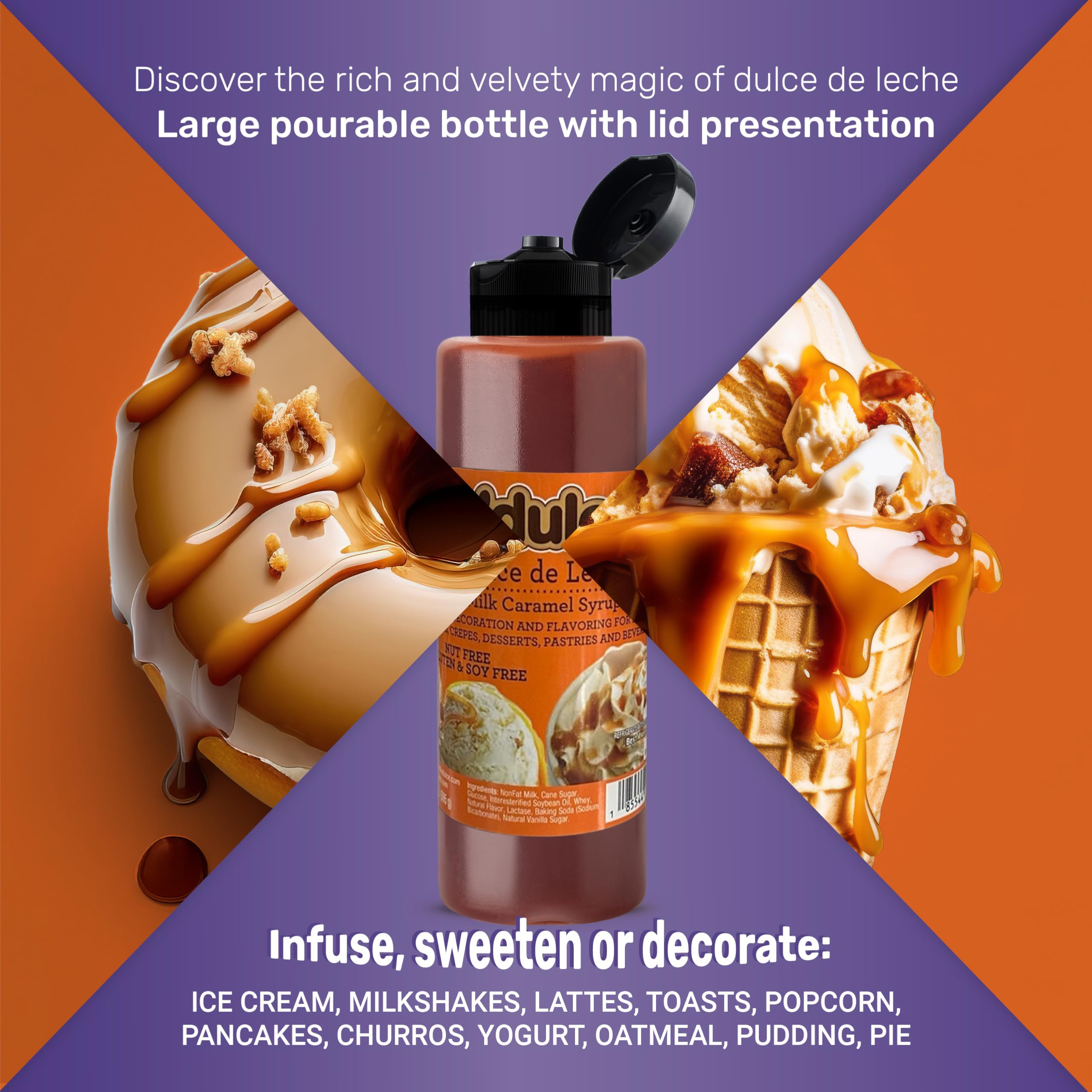 N'DULCE close-up of creamy dulce de leche texture, brand ensures smooth consistency