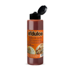 N'DULCE front packaging showing 21 oz bottle and branding, clear pour benefit