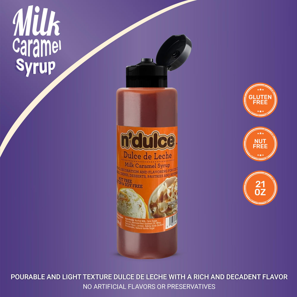 N'DULCE being poured over espresso, brand syrup melts into coffee for flavor