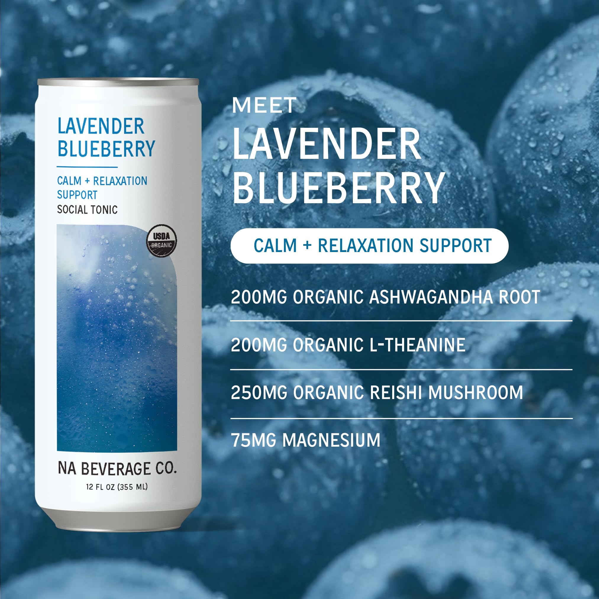 NA Beverage can close-up label highlighting botanical ingredients and clean formula