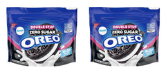 Nabisco Oreo front packaging showing two 10.3 oz zero sugar double stuf packs and serving suggestion