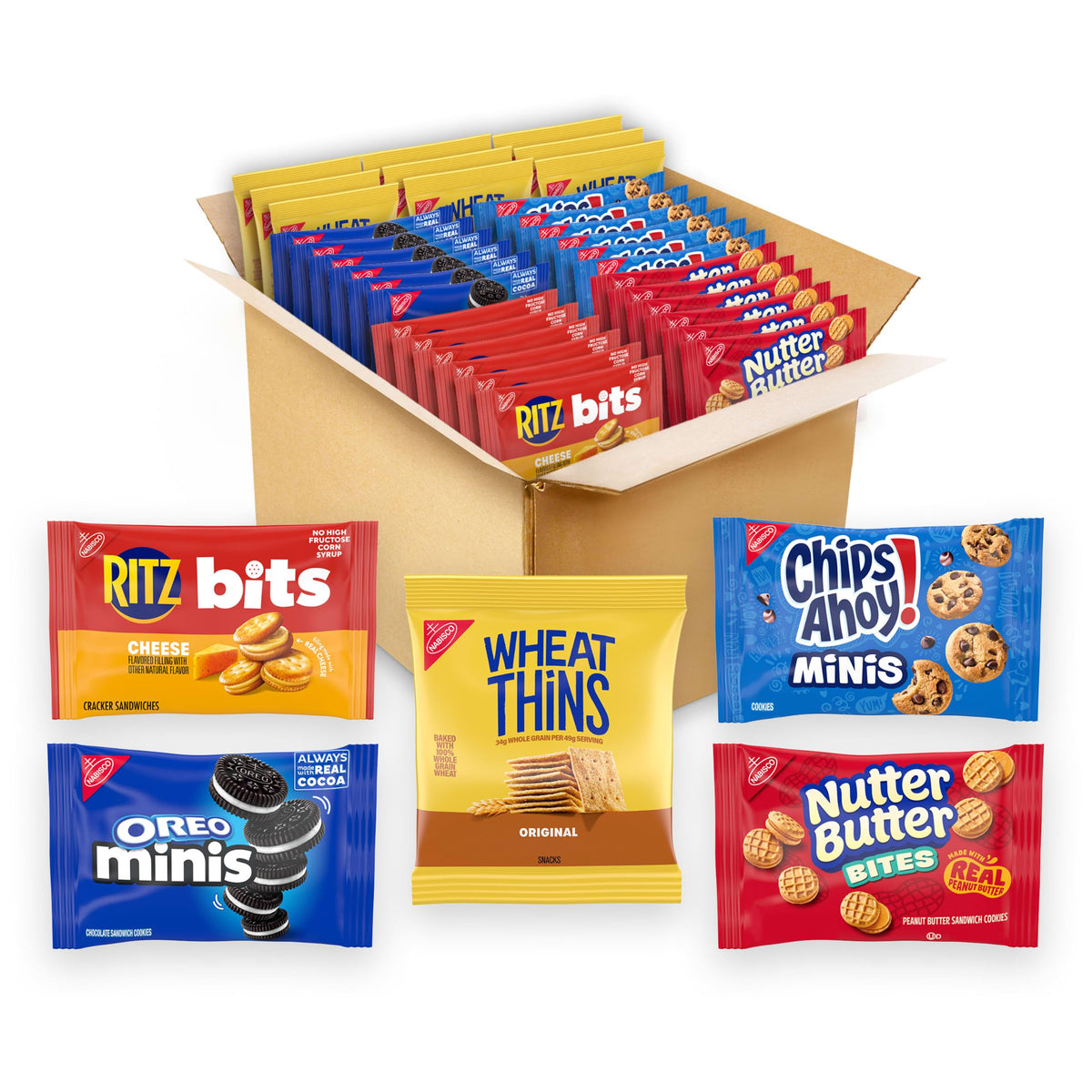 Nabisco variety pack front view showing all included brands and easy storage benefit