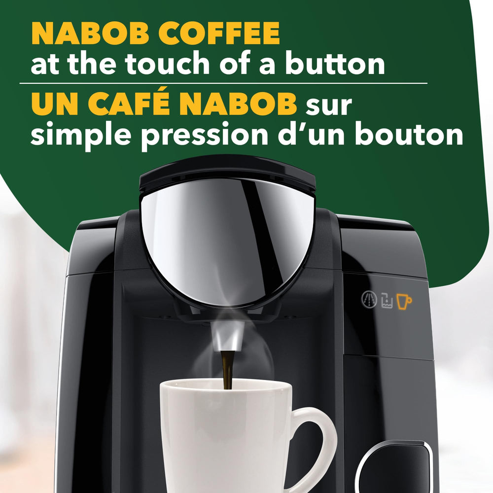 NABOB hazelnut coffee being poured into a mug illustrating aroma and warmth