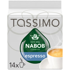 NABOB front packaging of Tassimo Nabob Espresso showing 14 T‑discs and product branding for quick selection