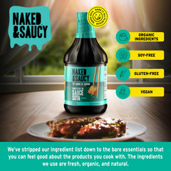 Naked & Saucy bottle beside sushi highlighting versatile dipping use